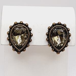 Chico’s Smoky Gold Faceted Crystal Clip Earrings, Vintage Look, 7/8 Inch